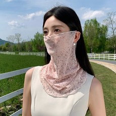 新款錦綸遮臉護頸面罩掛耳面紗圍脖女薄款沙漠面部遮陽防曬臉罩潮高彈絲14號粉色碎花默認顏色