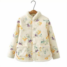 중식 스타일 겨울 엄마용 두꺼운 보온 면 재킷 레트로, XL 42.5-55.0kg, 애프리콧