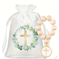 ROHA 십자가묵주 묵주주머니 원목 파우치 포함 천주교용품, 1개, 베이지