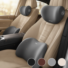 크루즈핏 차량용 쿠션 세트 메모리폼 목베개 + 허리쿠션 세트 자동차 목쿠션 등쿠션, 1세트, 그레이