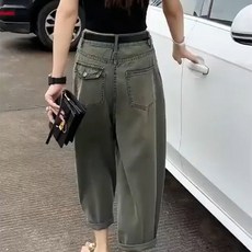 투니스 여성 루즈핏 하렘팬츠 빈티지 데님 9부 와이드 긴바지