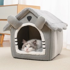 강아지 고양이 겨울 보양용 따뜻한 폐쇄형 쿠션 난방 텐트 캣하우스, 1개, 그레이
