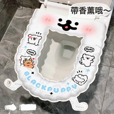 Z3JC 卡通香薰馬桶墊家用坐便器粘貼式防水馬桶坐墊四季通用加厚馬桶貼, 1個, 黑白線條狗