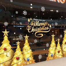 크리스마스 장식 스티커 유리 창문 성탄절 데코 시트지, 골드트리스