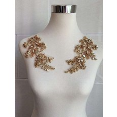 수제 꽃 보석 자수 아플리케 드레스 무대의상 DIY 패치 와펜, 1개, 샴페인 좌우 1쌍