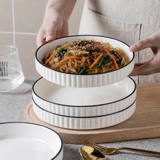 WHH 예쁜 도자기 접시 세트 플레이트 그릇 스테이크 접시 파스타 접시, 4개, 화이트