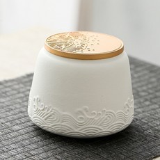 新款海浪黑陶茶葉罐 簡約中號便攜密封儲物存茶茶罐旅行, 滄海紋飾茶葉罐（白）約200ml, 滄海紋飾茶葉罐（白）