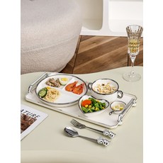 도자기식기세트 1인식기세트 북유럽풍 도자기접시 홈세트 혼밥용 집들이선물용 예쁜그릇세트, 1개, 동일 구성, 경량 럭셔리 실버 1인 세트 A-그레이 트레이