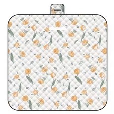 《居家用品》防水鋪棉加大可機洗野餐墊/沙灘墊, 溫暖橘花,1.5*200 公分, 溫暖橘花