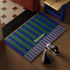 갬성더한 스트라이프 현관 코일매트 업소용 대형 발매트, 1개, 그린+블루