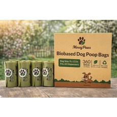 MossyPaws 바이오베이스 강아지 배변 봉투 - 360개(24롤) 식물 기반 누출 방지 내구성 재활용 가능한 포장이 있는 친환경 반려동물 쓰레기 22.9 x 33cm(9, MossyPaws 바이오베이스 강아지 배변 봉투 - 3