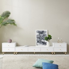 동진가구 파로미 TV 1-2단 서랍 거실장 2700 티비다이 세트, 화이트