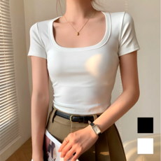 투라이프 여성 U넥 크롭 반팔티 2P