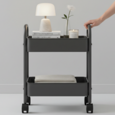 구디아 튼튼한 메탈 이동식 트롤리 철제 수납 정리함, 블랙