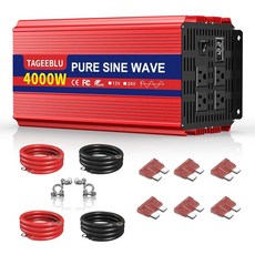 TAGEBLU 1500W 순수 사인파 인버터 12V DC ~ 110V / 120V AC 전원 RV 오프 그리드 트럭 (AC 콘센트 2개 및 LCD 디스플레이 포함)용, 4000W