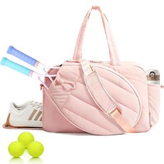 어깨 및 손 스트랩이 있는 메가테 테니스 가방 u2013 대형 방수 경량 충격 방지 토트 라켓 2개 트래블 짐 정리함 습식건식 분리 15.6인치 노트북 오버나이트 스타일에, Pink, 핑크