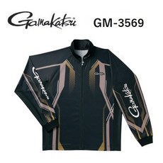 Gamakatsu GM-3569 Full Zip Tournament Shirt 頂級長袖拉鍊排汗衫, L,黑金