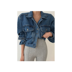 [당일 출고]**재고 없을시 쿠팡내 동일 상품명 검색** 스타일 다목적 옷깃 루즈핏 멀티 포켓 워시 블루 퍼프 슬리브 여성용 데님 자켓