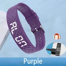 스마트 팔찌 LED 디지털 방수 워치 Smartband 실행 보수계 액정 밴드 진동 알람 알림, 11 Purple