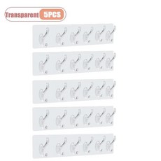 후크가 벽걸이형 코트 랙 드릴 설치 침실 현관 정리용 팩, 1개, 4. Transparent-5PCS