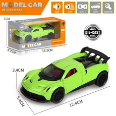 1:36聲光合金車模型 仿真跑車 迴力賽車 男孩兒童汽車玩具 精美收藏擺件, 帕佳尼綠色-音效+車燈+開門+回力, 1個