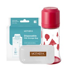 마더케이 노꼭지 젖병 250ml + 일회용 변온 젖병 비닐 60p + 젖꼭지 보관 케이스, 레드, 1세트