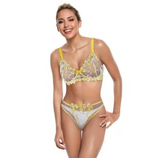 여성용 섹시 레이스 란제리 세트 - 언더와이어 브라 & 팬티 2피스 레이스 업 프론트가 있는 시어 뷔스티에 신부 허니문 나이트웨어 옐로우 화이트. 엑스라지144743