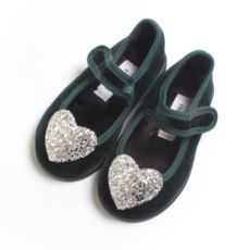 FROMBEBE 女童愛心造型天鵝絨平底瑪莉珍鞋