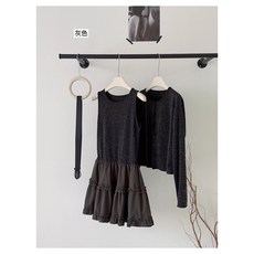兩件套蛋糕背心裙配腰帶 時尚百搭優雅氣質女裝