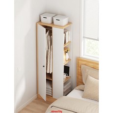 簡易床頭轉角小型衣櫃，家用臥室出租房適用，仿木掛衣櫥窄收納櫃，多功能收納, 【暖白色】40*40*180cm掛衣款,單門