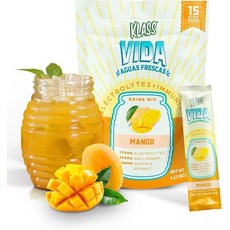 KLASS VIDA 하이드레이션 + 전해질 음료 믹스 - 망고 아구아 프레스카 맛 | Wellmune 아세로라 코코넛 워터 및 미네랄이 함유된 무설탕 파우더 1인용 스틱 팩, Mango