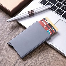 RFID 차단 자동 팝업 카드지갑 알루미늄 슬림 카드케이스, 1개, 회색