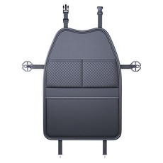 汽車座椅背後防踢墊 菱格紋皮革多功能收納置物袋 車用椅背保護墊 車用收納袋 椅背保護墊, 黑色, 1個