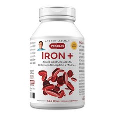 AND &REW LESSMAN 앤드류 레스만 IrON 온 Plus 90캡슐 - 철분 18mg 100% 순수 아미노산 킬레이트 철(글리시네이트 아스파르테이트) 흡수 향상 비, 90 Count (Pack of 1), 1개, 90정