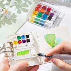 까사루미 미니 팔레트 세트 [노트+붓+클립] 휴대용 수채화 물감 파레트, 1개, 15칸 세트