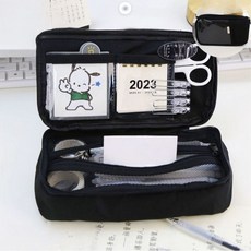 다또네 대용량 메쉬 필통 파우치, 1개, 블랙