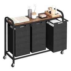 이동식빨래바구니 3단 선반 수거함 빨래 바구니 이동식 세탁물, E. 3개 포켓 검정 칸막이