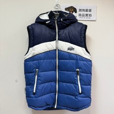 Superdry 極度乾燥 拼接連帽鋪棉背心 深藍白, 黑色,XL, 1個