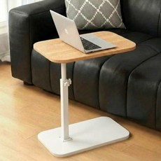 지애랑 높이조절 쇼파 사이드 테이블 회전 보조테이블, 오크+화이트프레임