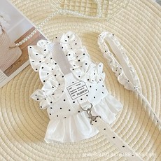 嚴選狗狗牽引繩小型犬比熊泰迪寵物胸揹帶夏季外出背心式遛狗繩子, 1個, 米白波點