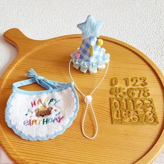 엘유엔 반려동물 생일케이프 모자 숫자스티커 세트, 1개, 블루