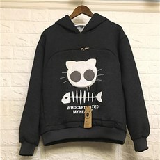 펫후드 고양이 외출 맨투맨 캥거루 포켓 고양이 슬링 후드티 반려동물 패딩형, M 6kg 이하 172cm 이하, 그레이블랙, 1개