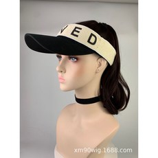 假髮女長髮一體空頂帽子 時尚千鳥格夏季仿真馬尾鴨舌棒球帽