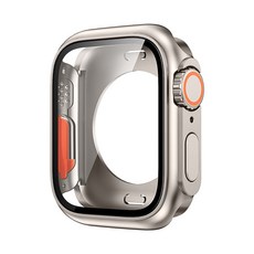 [젤센] 애플워치 호환 울트라 드레스업 풀커버 9H 강화유리 변신케이스, 44mm, 티타늄