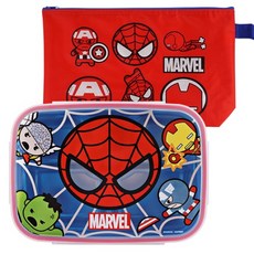 里和 lilfant 韓國製 漫威 304不鏽鋼兒童餐盤 樂扣式 鋼鐵人 蜘蛛人 便當盒 飯盒 正版, 1套, 蜘蛛人(附收納包), 紅色系, 5格餐盤+上蓋+餐袋