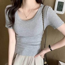 여성 여름 데일리 무지 골지 라운드 반팔 티셔츠