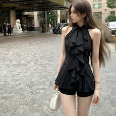 투니스 여성 무드 프릴 슬림핏 민소매 셔츠