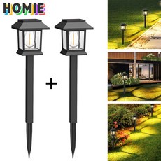 HOMIE 태양광led 야외등 태양광조명 실외 방수 초밝음 태양광정원등 조명야간 통로안전 장식등 태양열 야외조명등 2개세트, 온색광