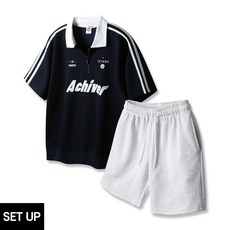 [SET] 앨빈클로 ACHIVER 트랙 반집업 반팔 맨투맨 코튼 밴딩 스웨트 반바지 셋업