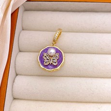 吊墜油畫風法式花朵DIY飾品配件巴洛克花朵吊墜圓盤復古時尚配飾, 1個, XL3090紫色蝴蝶吊墜金色:1個